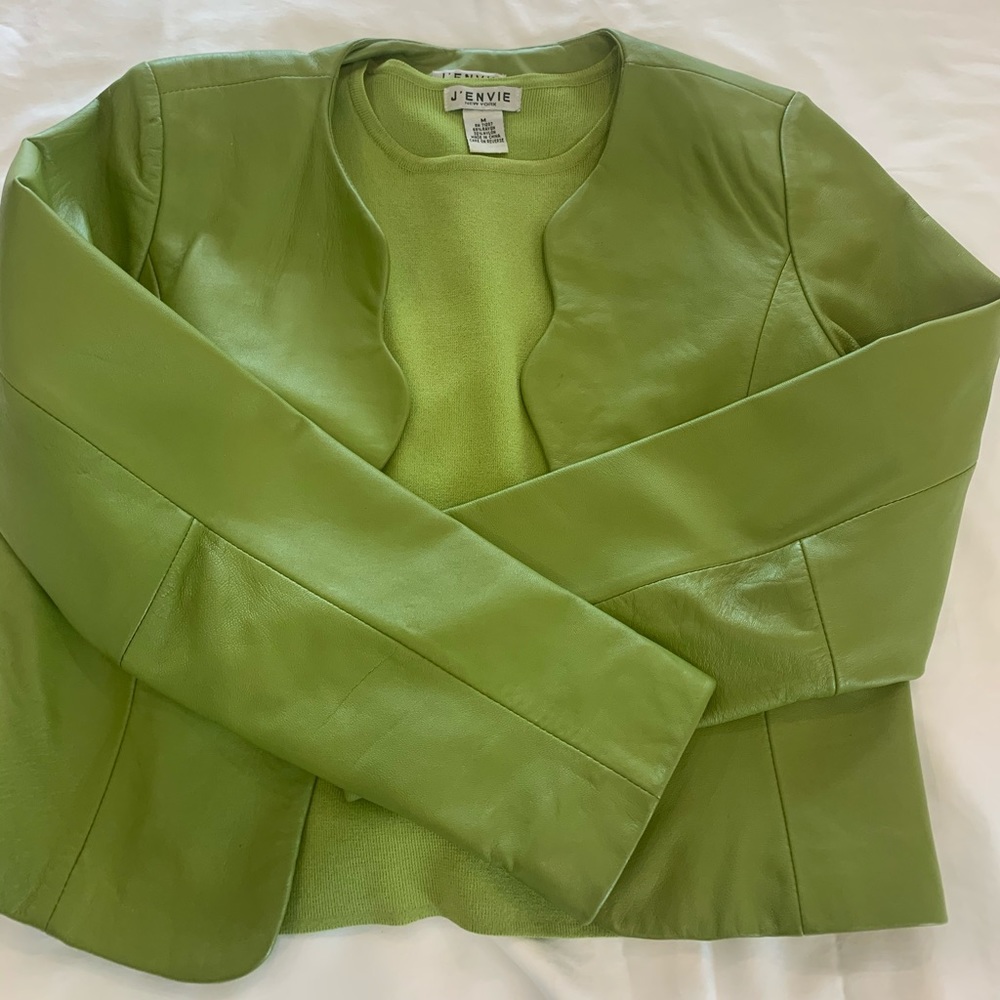 J’Envie Leather Green Jacket and rayon shell